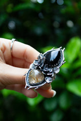 Bloom of Eclipse: Black Onyx & Golden Rutile Ring, AR-7617
