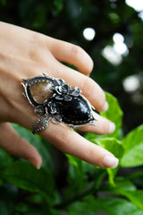 Bloom of Eclipse: Black Onyx & Golden Rutile Ring, AR-7617