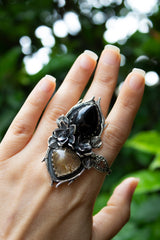 Bloom of Eclipse: Black Onyx & Golden Rutile Ring, AR-7617