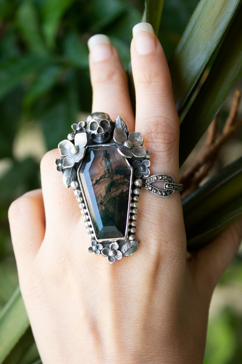 Moss Agate Coffin Ring, AR- 6865