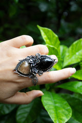 Bloom of Eclipse: Black Onyx & Golden Rutile Ring, AR-7617
