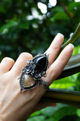 Bloom of Eclipse: Black Onyx & Golden Rutile Ring, AR-7617