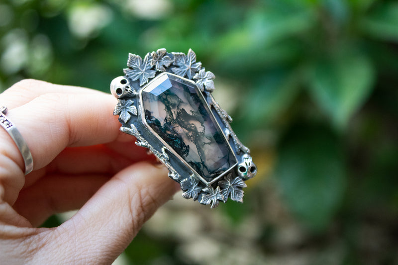 Moss Agate Coffin Ring, AR- 6867