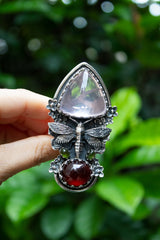 Wings of Dawn: Rose Quartz, Garnet & Tourmaline Ring, AR-7605