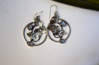 Moonstone Hoop Earrings with Ginkgo Leaves, AE-6828