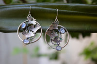 Moonstone Hoop Earrings with Ginkgo Leaves, AE-6828