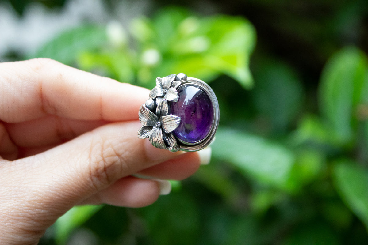 Floral Elegance Amethyst Ring, AR-7154