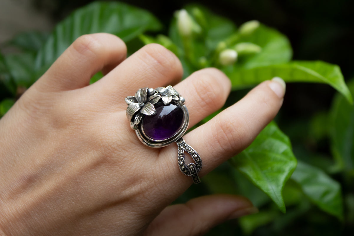 Floral Elegance Amethyst Ring, AR-7154