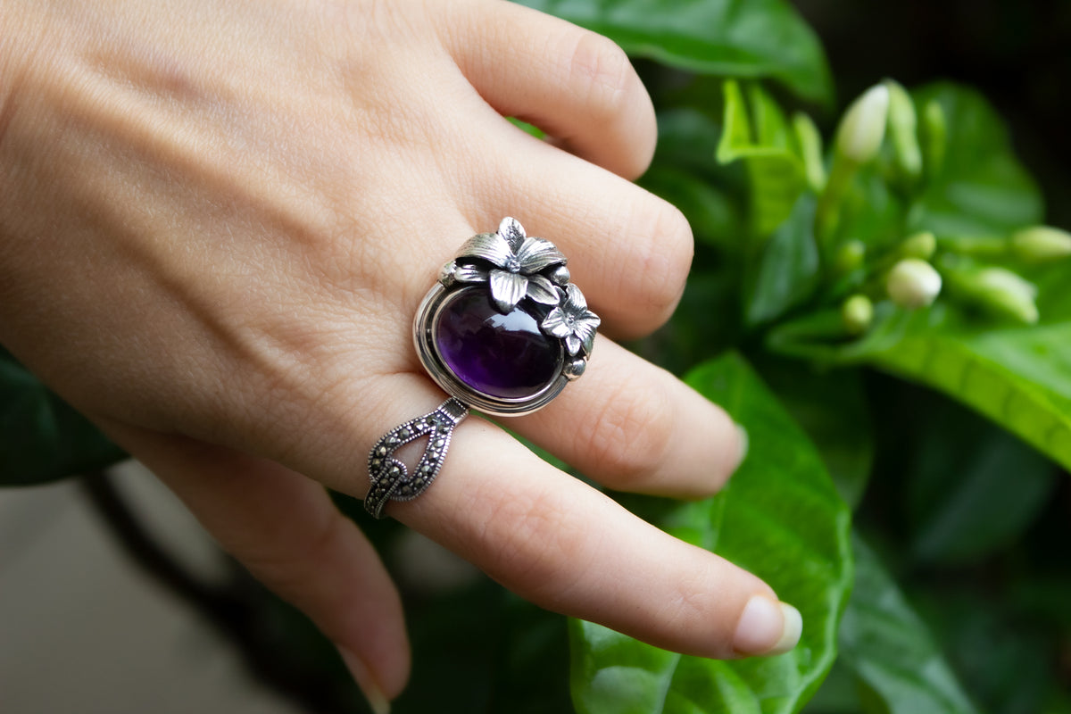 Floral Elegance Amethyst Ring, AR-7154