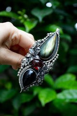 Serpent’s Eclipse: Labradorite, Hessonite & Black Onyx Ring, AR-7606