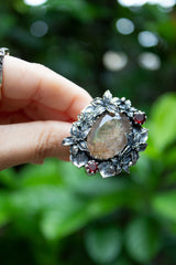 Harvest of Light - Golden Rutile and Garnet Botanical Ring, AR-7666