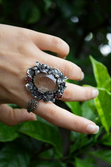 Harvest of Light - Golden Rutile and Garnet Botanical Ring, AR-7666