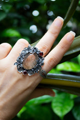 Harvest of Light - Golden Rutile and Garnet Botanical Ring, AR-7666