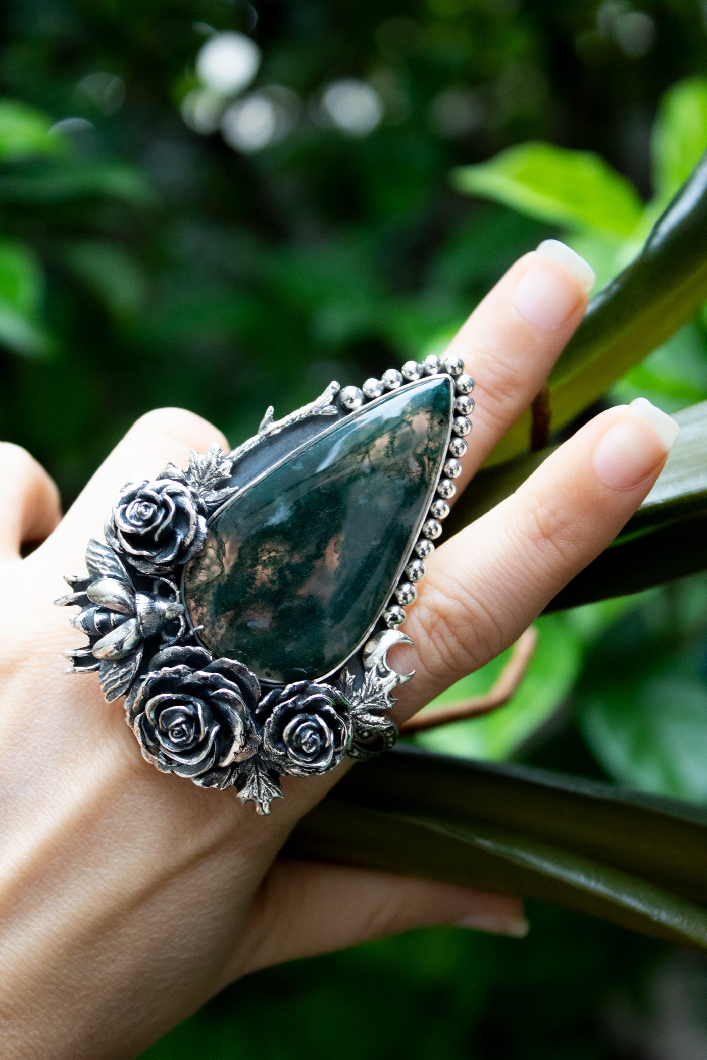 Forest Roses Moss Agate Ring, AR- 7615