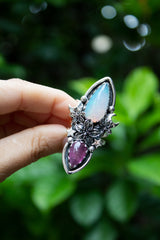 Blossoms of Dawnlight: Opal & Pink Tourmaline Ring, AR- 7609