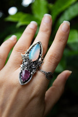 Blossoms of Dawnlight: Opal & Pink Tourmaline Ring, AR- 7609