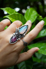 Blossoms of Dawnlight: Opal & Pink Tourmaline Ring, AR- 7609