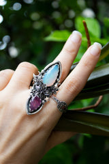 Blossoms of Dawnlight: Opal & Pink Tourmaline Ring, AR- 7609