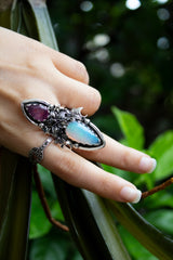 Blossoms of Dawnlight: Opal & Pink Tourmaline Ring, AR- 7609