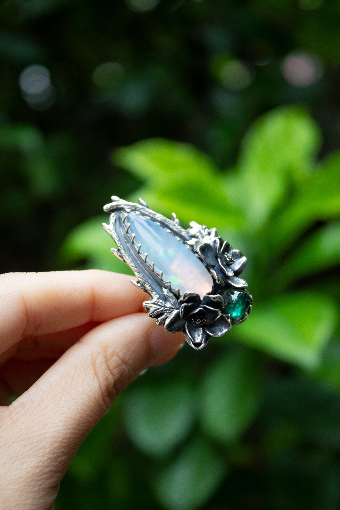 Garden of Starlight : Opal & Green Tourmaline Ring, Ar-7611