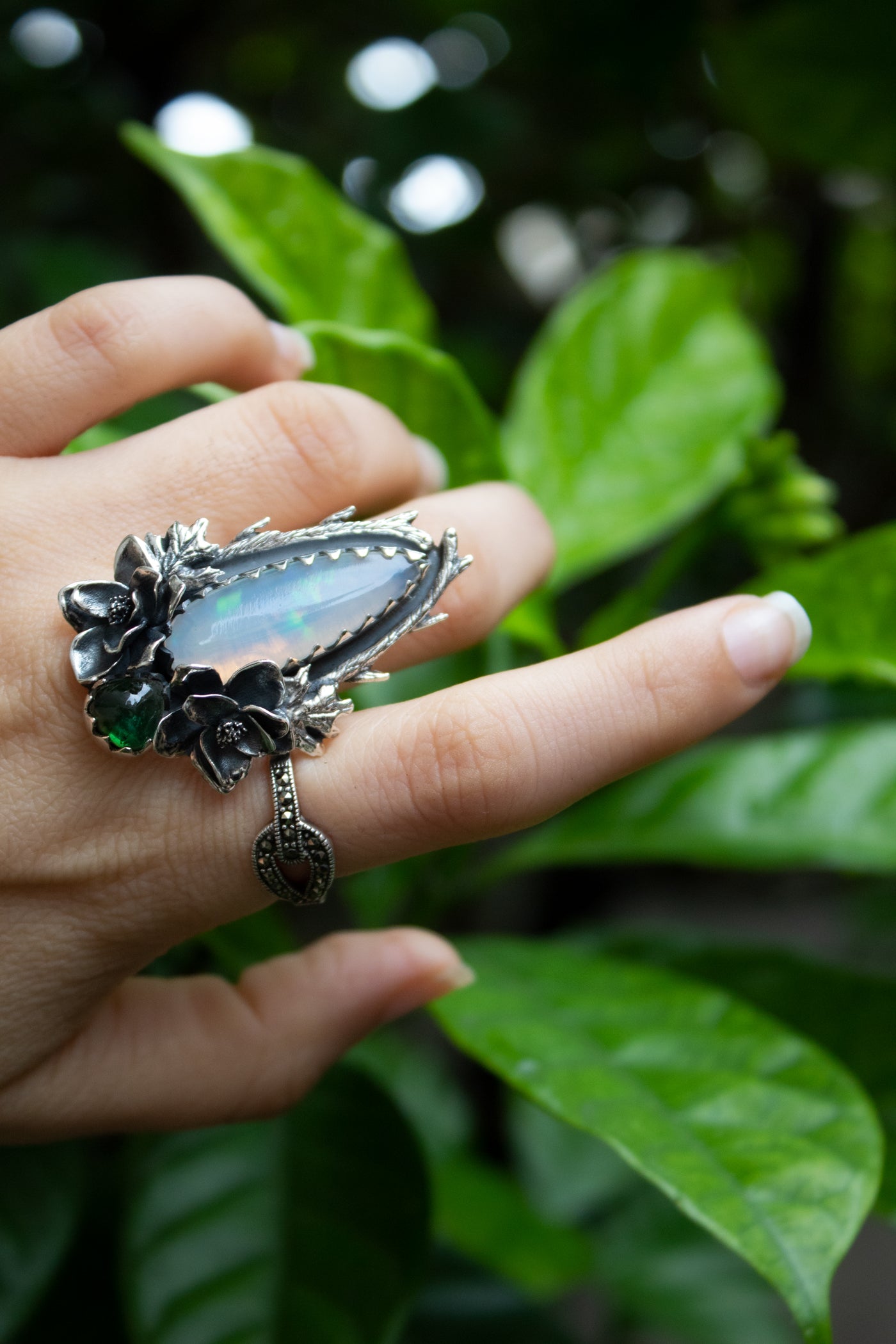 Garden of Starlight : Opal & Green Tourmaline Ring, Ar-7611