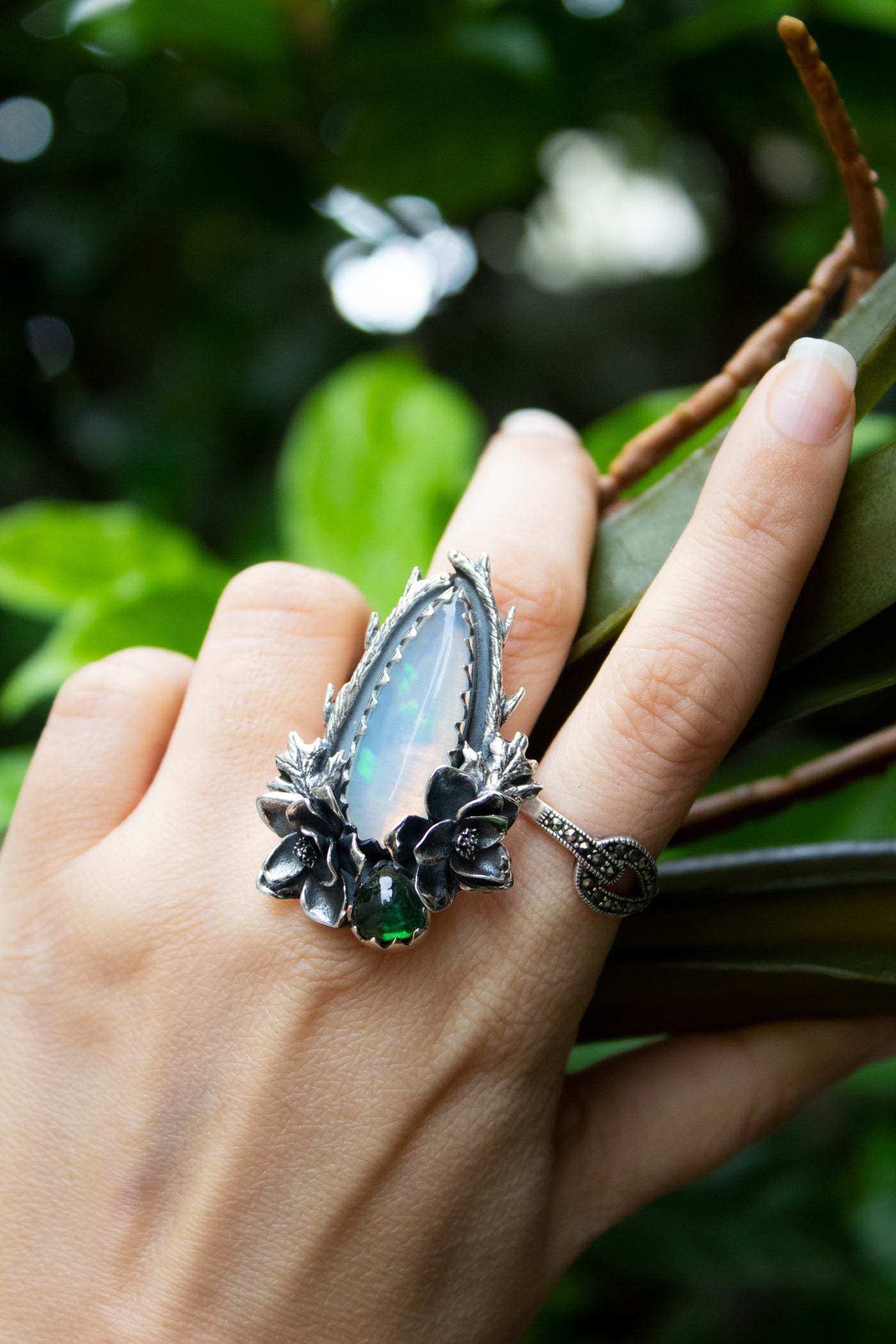 Garden of Starlight : Opal & Green Tourmaline Ring, Ar-7611
