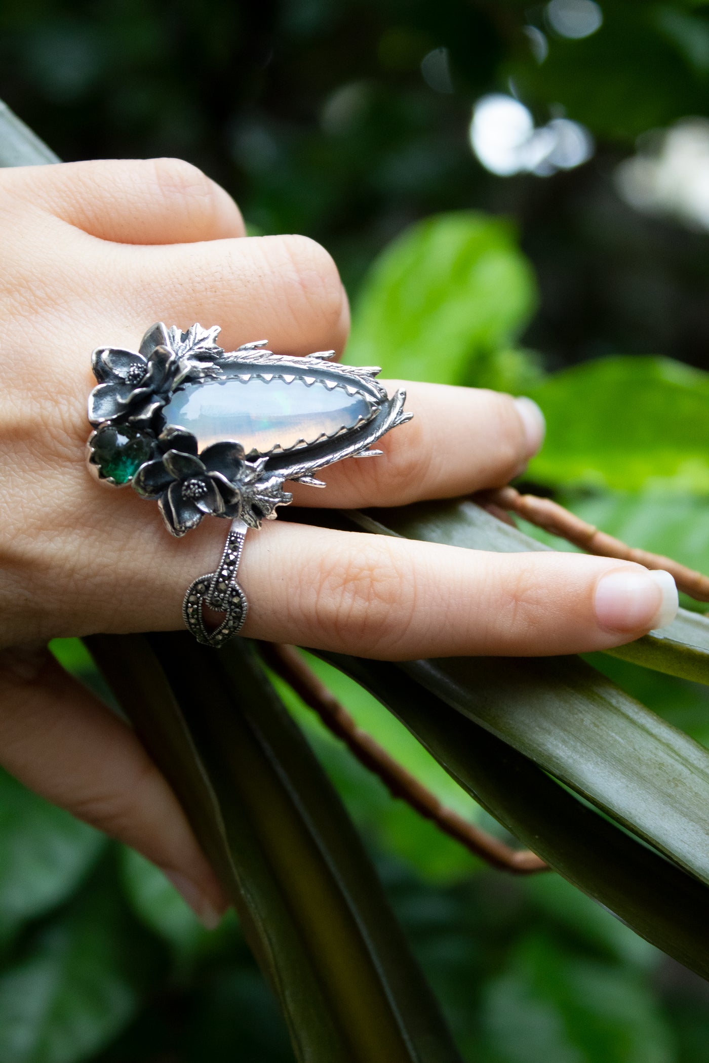 Garden of Starlight : Opal & Green Tourmaline Ring, Ar-7611