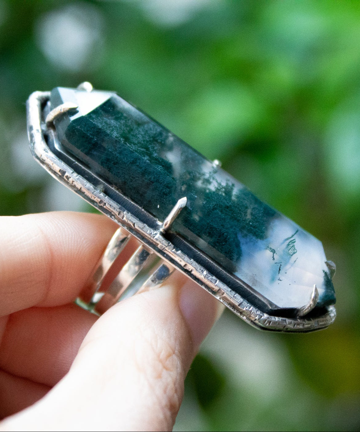 Moss Agate Hexagon Ring, AR-6863