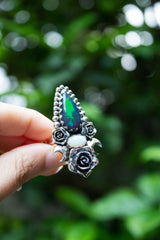 Twilight Rose Ring: Black Opal & Ethopian Opal, AR-7633