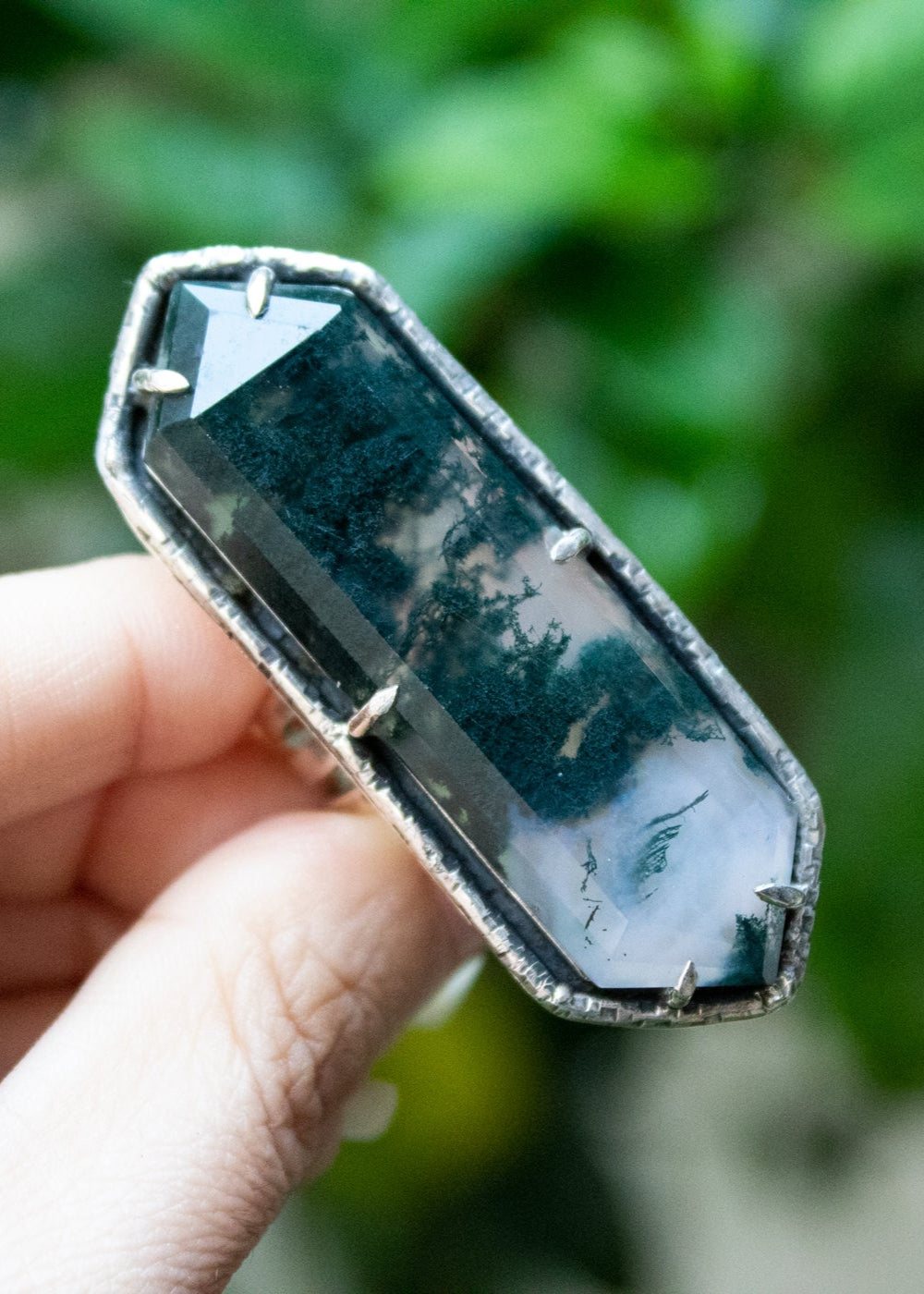 Moss Agate Hexagon Ring, AR-6863