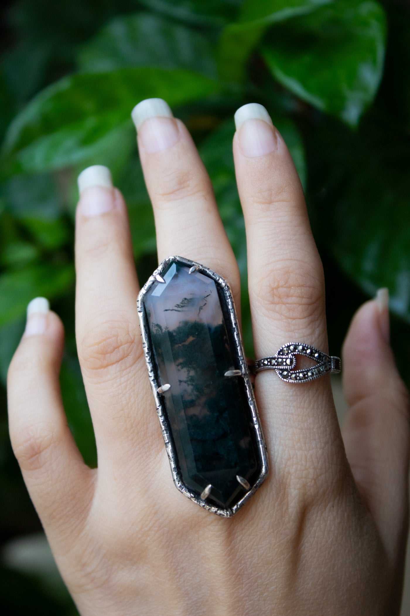 Moss Agate Hexagon Ring, AR-6863