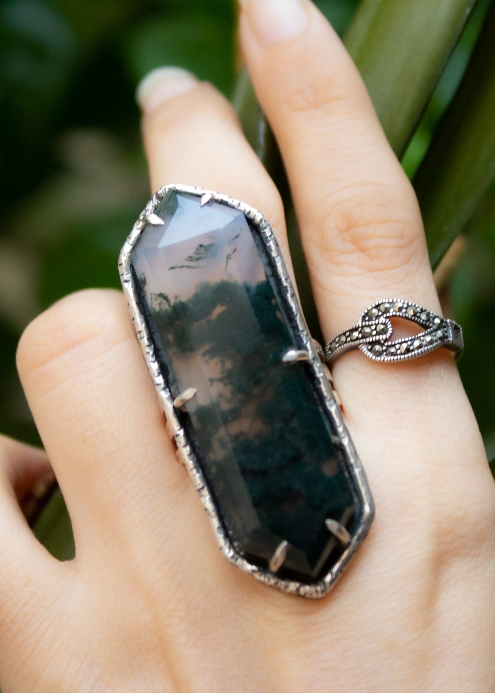 Moss Agate Hexagon Ring, AR-6863