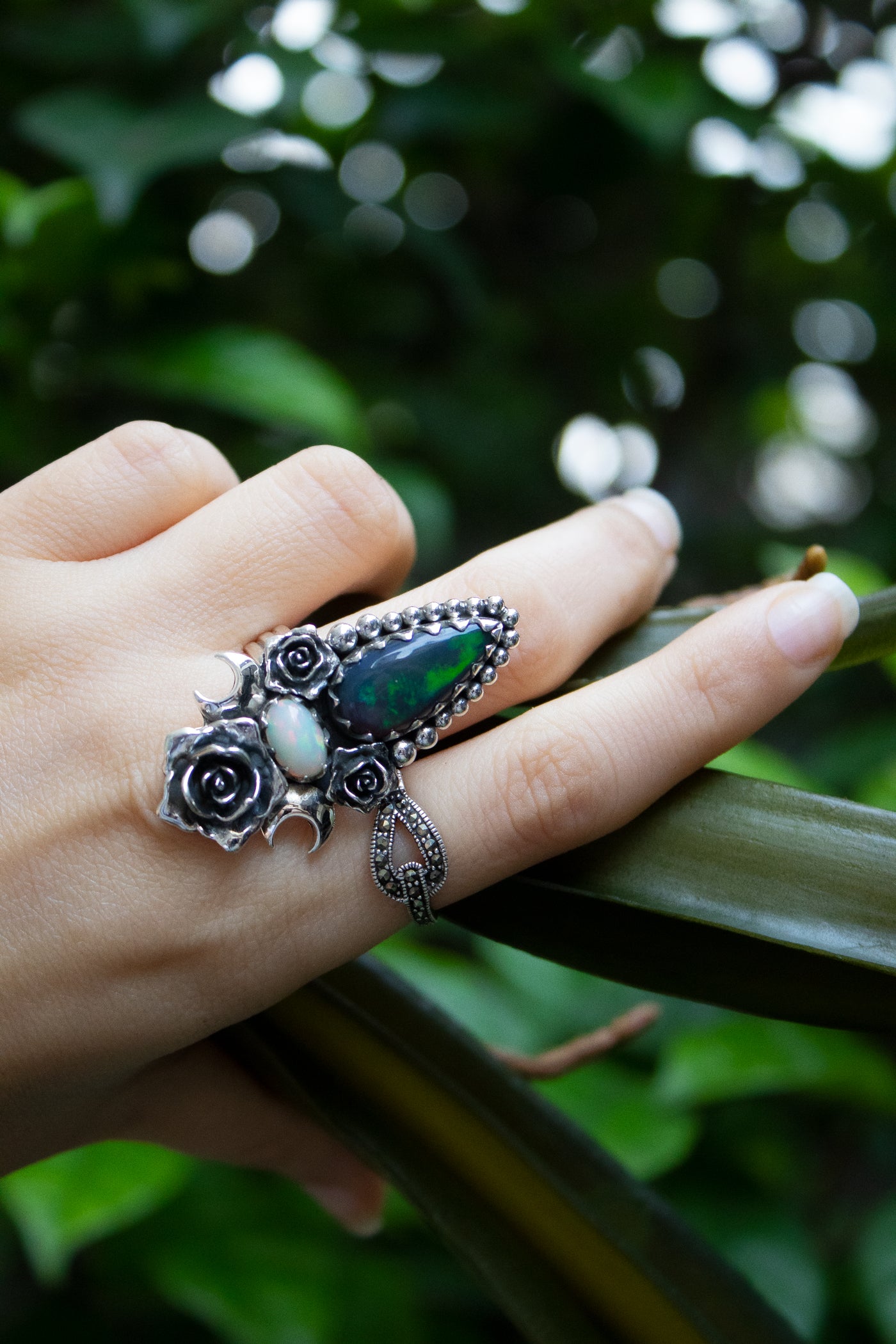 Twilight Rose Ring: Black Opal & Ethopian Opal, AR-7633