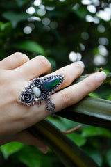 Twilight Rose Ring: Black Opal & Ethopian Opal, AR-7633