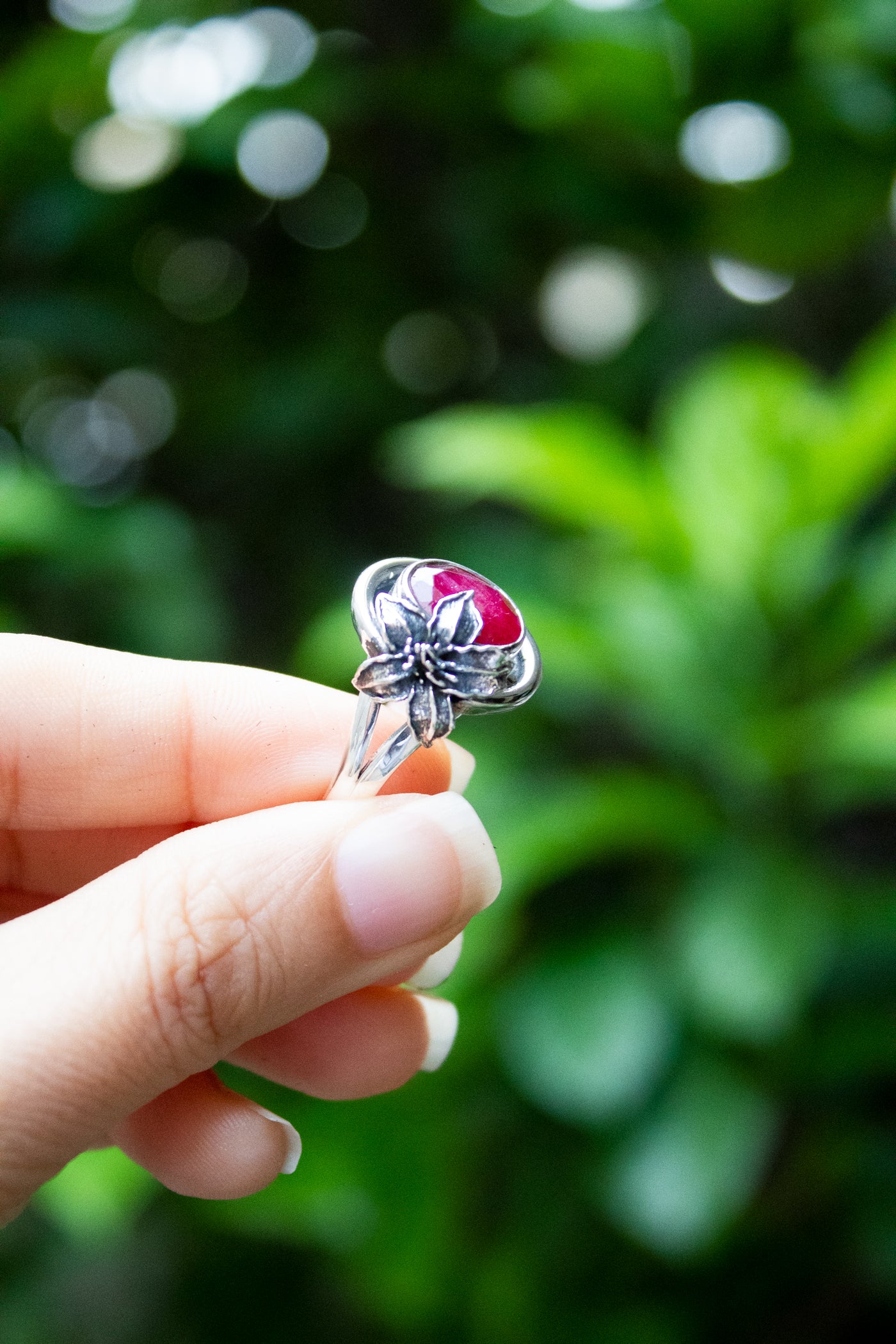 Petal of Dawn – Ruby Botanical Ring, AR-7634