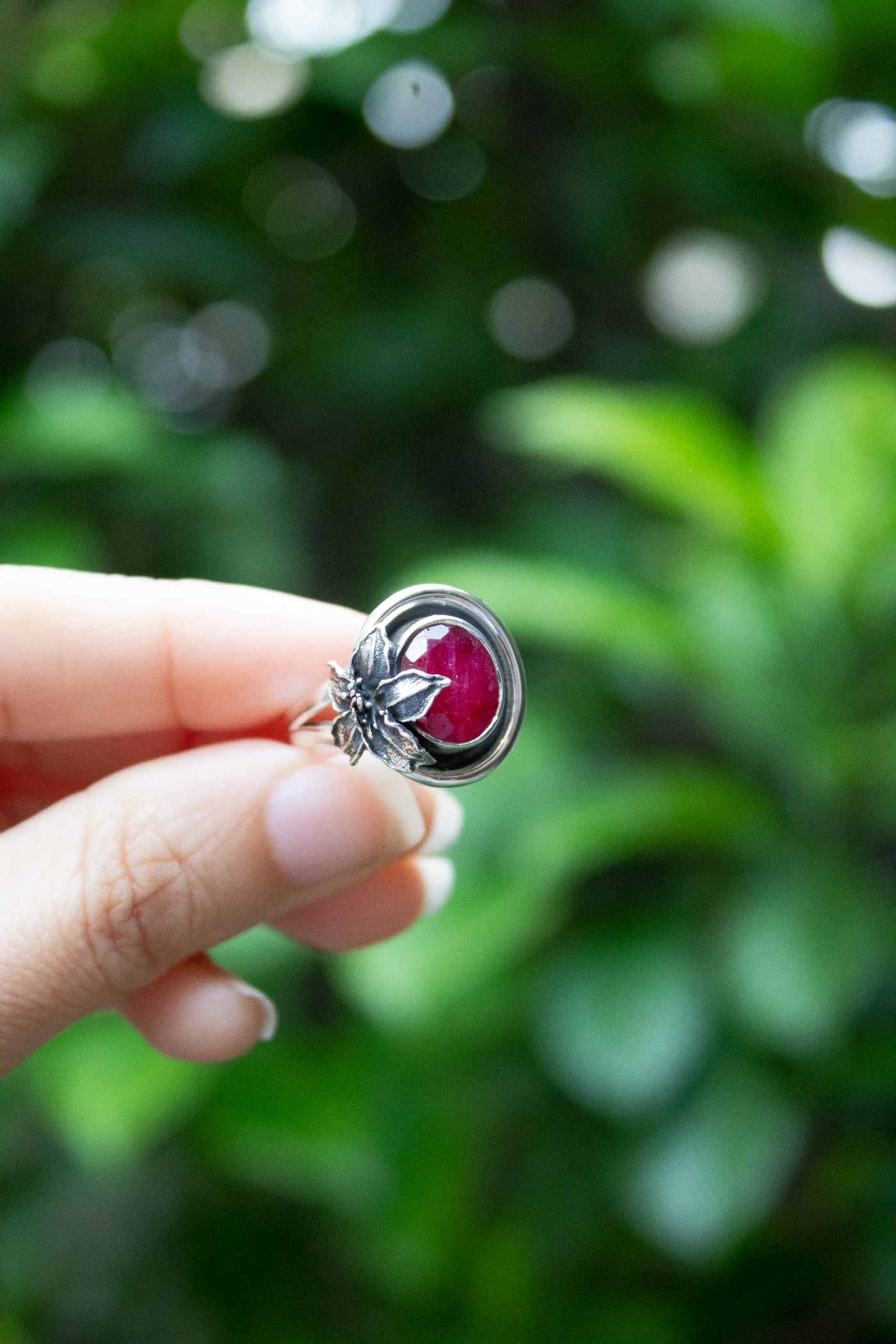Petal of Dawn – Ruby Botanical Ring, AR-7634