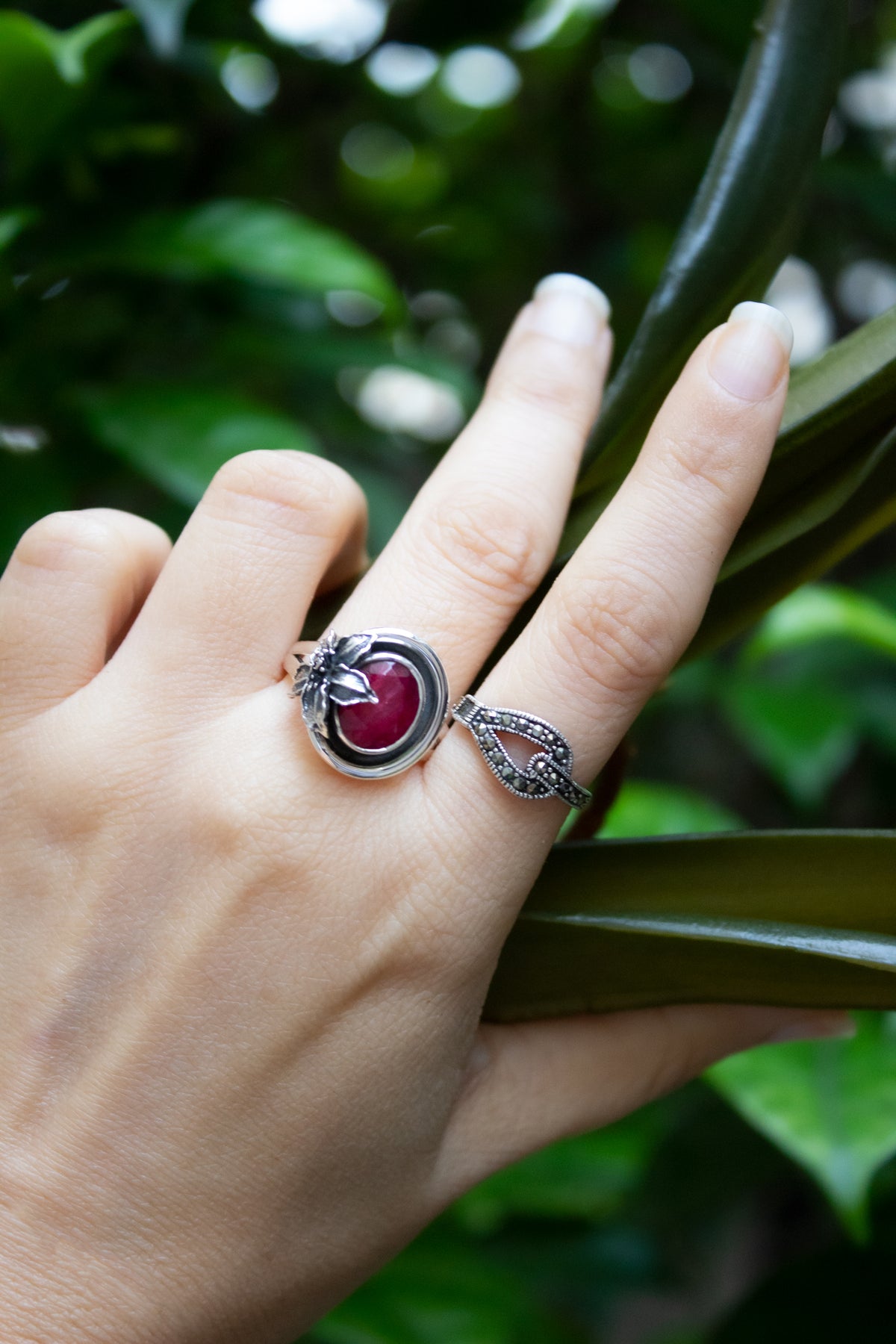 Petal of Dawn – Ruby Botanical Ring, AR-7634