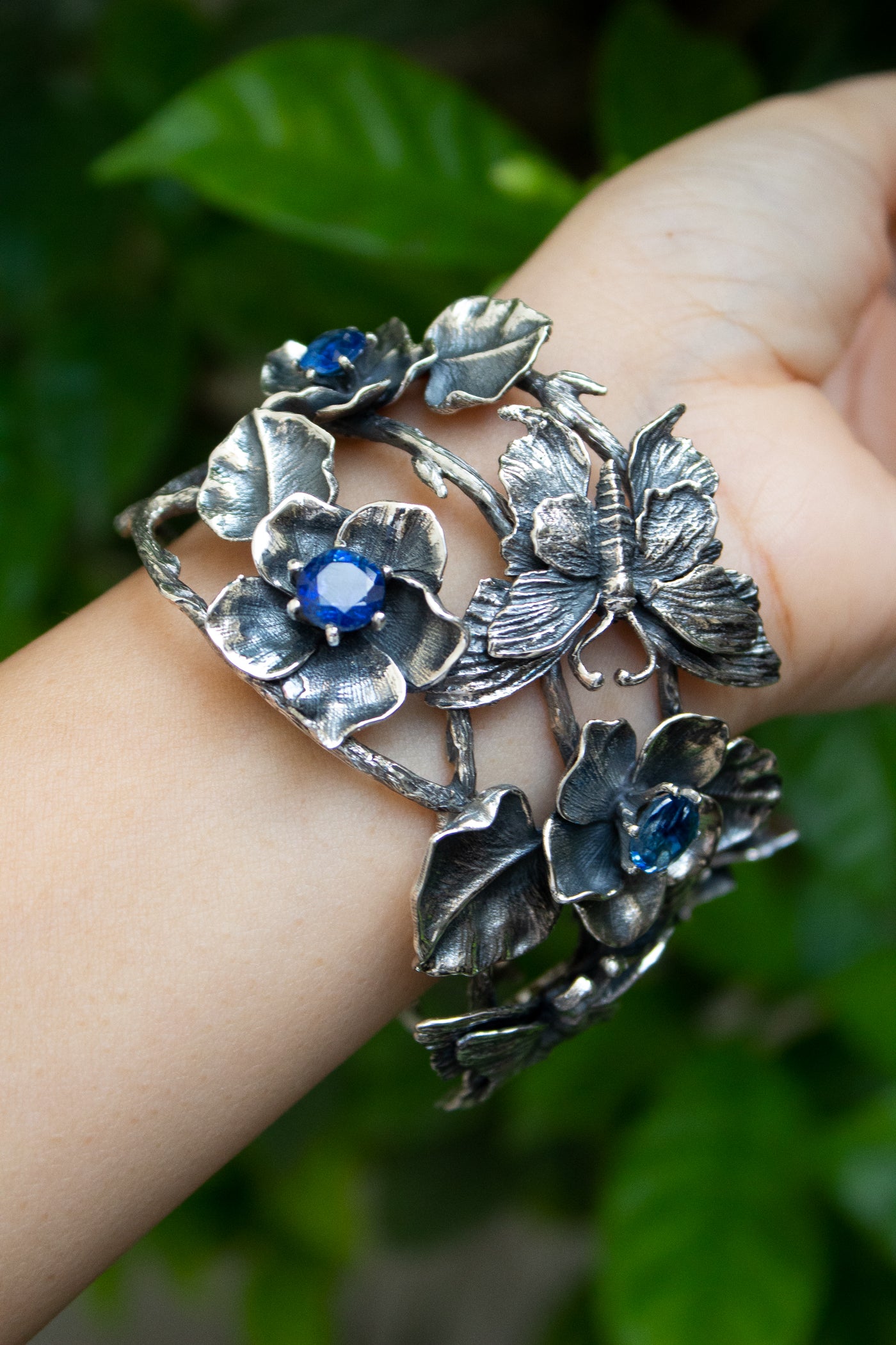 Twilight Garden - Sterling Silver & Kyanite Cuff Bracelet, AB-7620