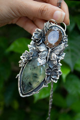 Whispers of Autumnlight – Golden Rutilated Quartz & Prehnite Pendant, AP-7626