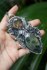 Whispers of Autumnlight – Golden Rutilated Quartz & Prehnite Pendant, AP-7626