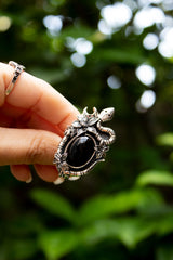 Serpent’s Embrace: Black Onyx Ring, AR- 7637
