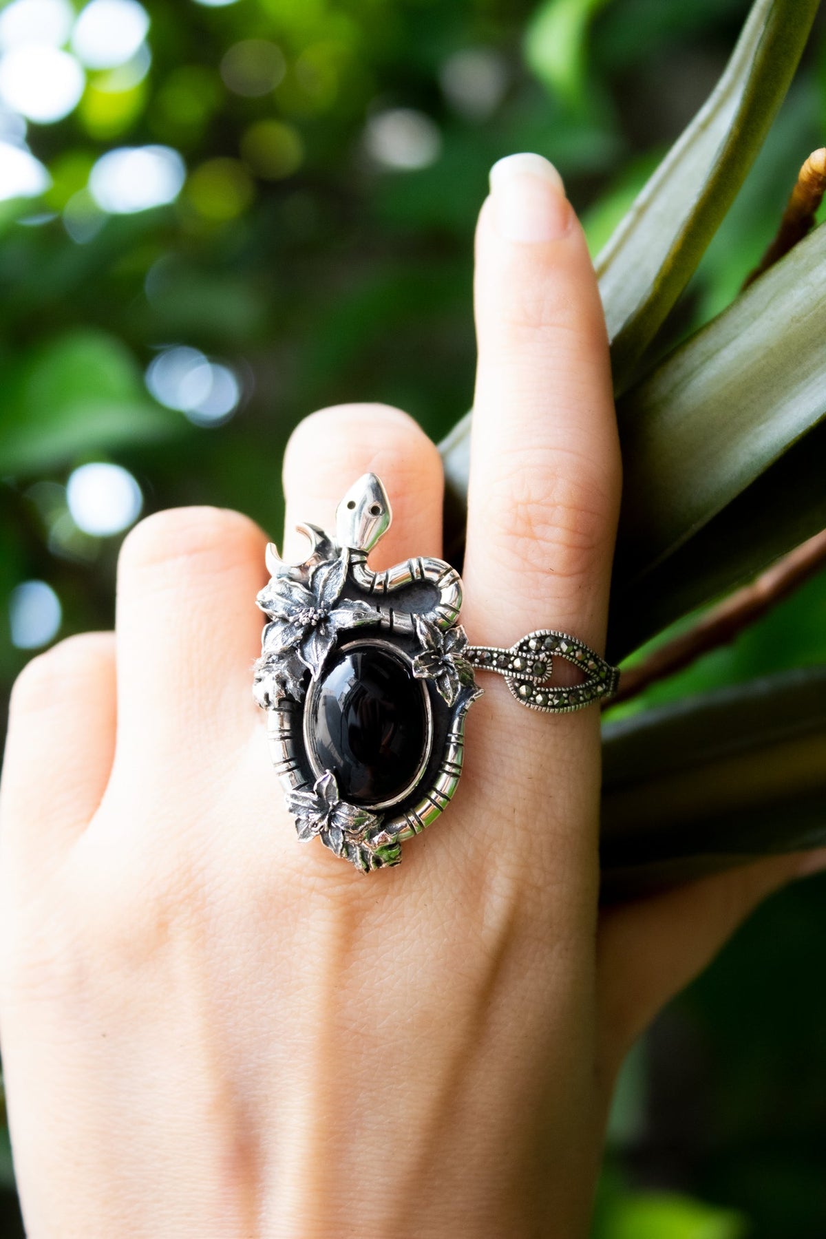 Serpent Ar Rust Serpent’s Embrace: Black Onyx Ring, AR- 7637 – Ambra Jewels
