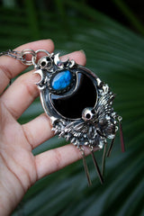 Lunar Nocturna: Black Onyx & Labradorite Pendant, AP-7629