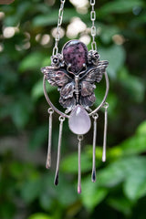Wings of Dawn – Rhodonite & Rose Quartz Necklace, AN-7631