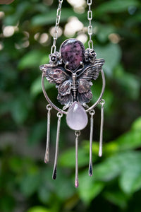 Wings of Dawn – Rhodonite & Rose Quartz Necklace, AN-7631