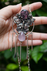 Wings of Dawn – Rhodonite & Rose Quartz Necklace, AN-7631