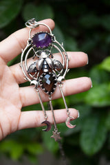 Celestial Alchemy - Amethyst & Smokey Quartz Bee Talisman Pendant, AR-7661