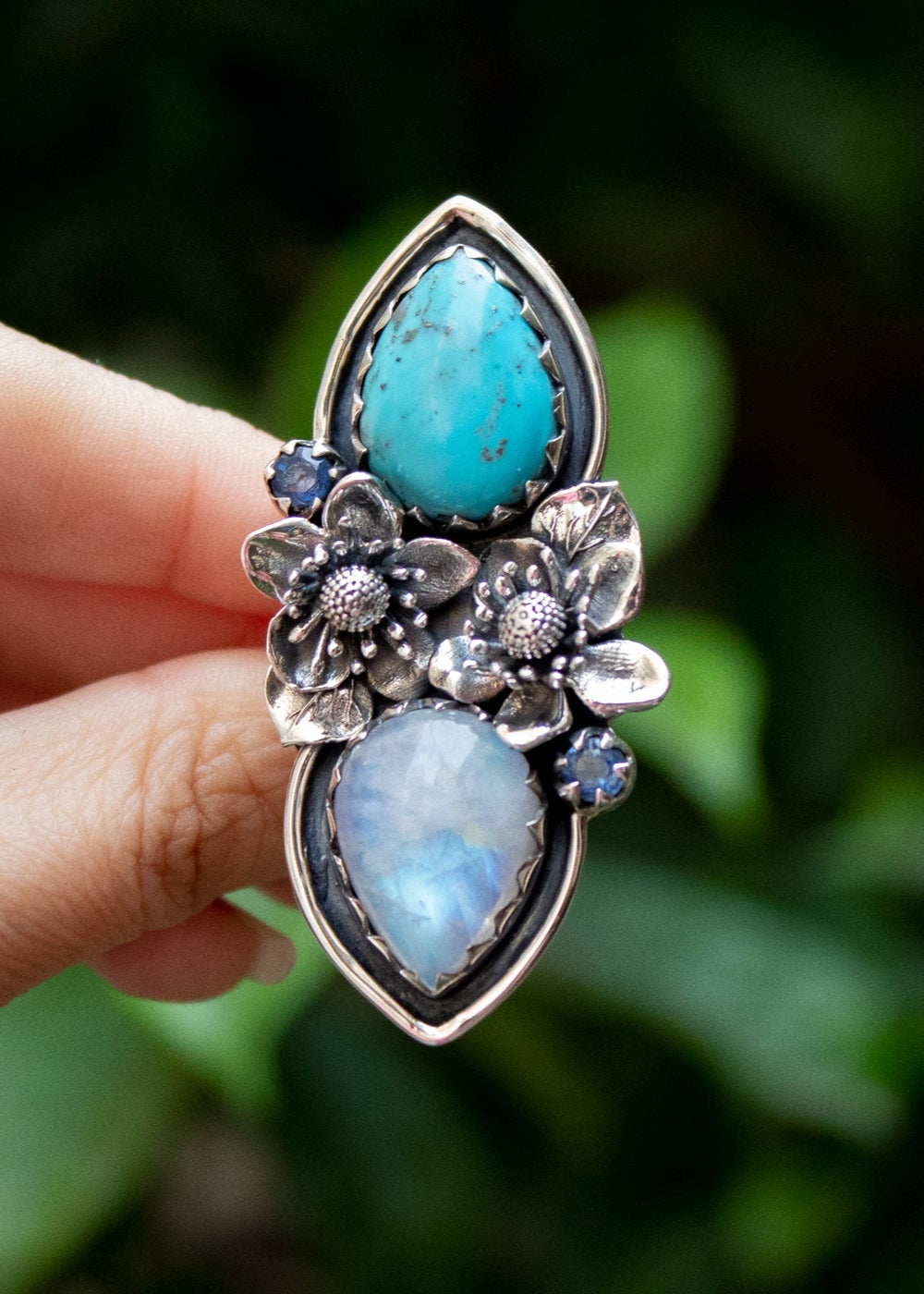 Artisan's Embrace: Moonstone & Turquoise Ring, AR-7183