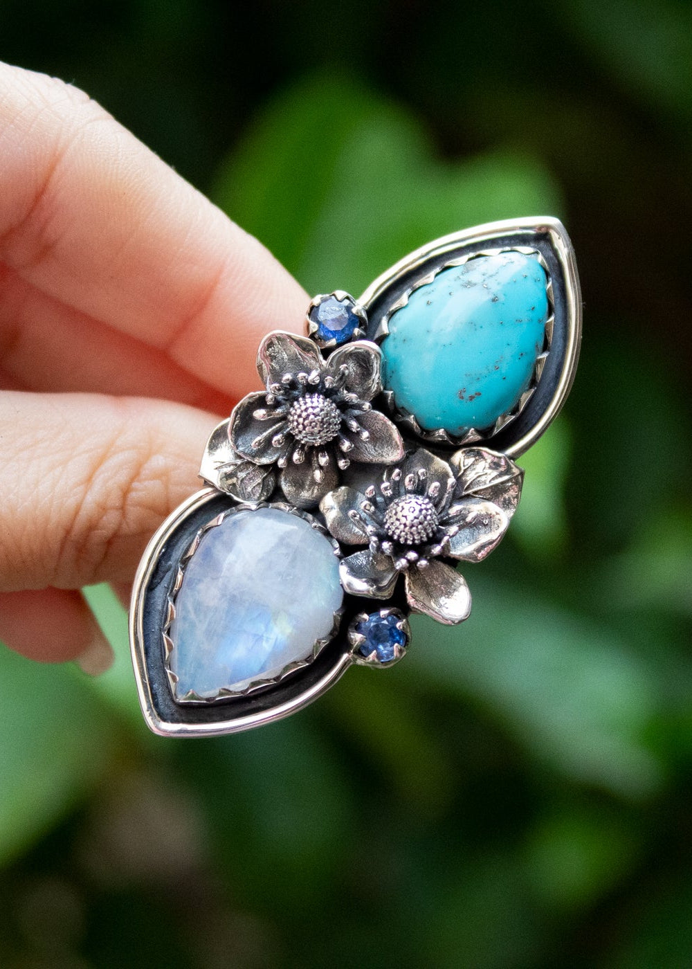 Artisan's Embrace: Moonstone & Turquoise Ring, AR-7183