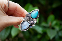 Artisan's Embrace: Moonstone & Turquoise Ring, AR-7183